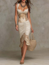 Victoria | Bohemian Ruched Midi Dress