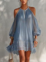 Marilyn | Cold-Shoulder Lace-Hem Mini Dress