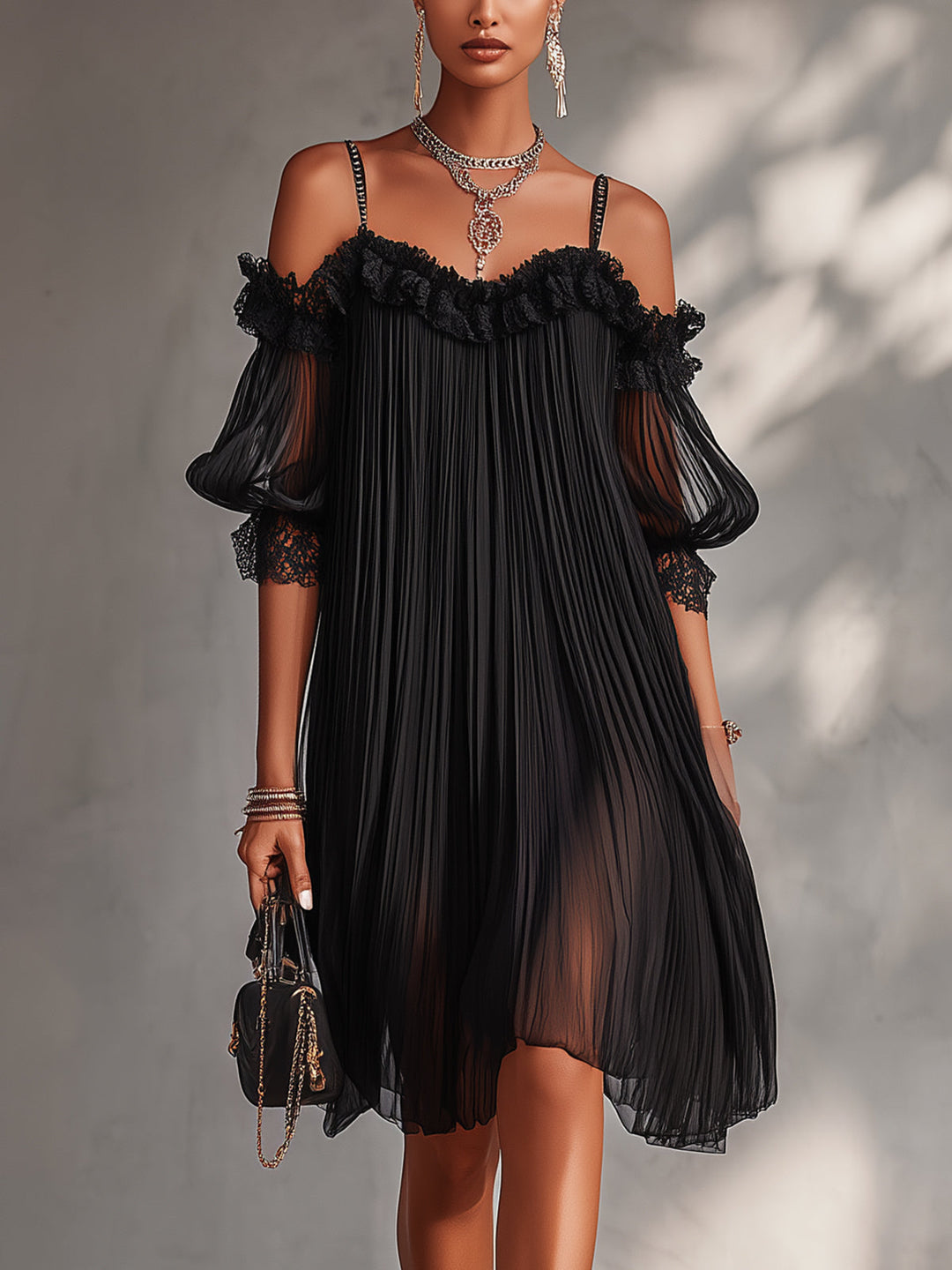 Lucette | Off-Shoulder Lace-Trim Mini Dress