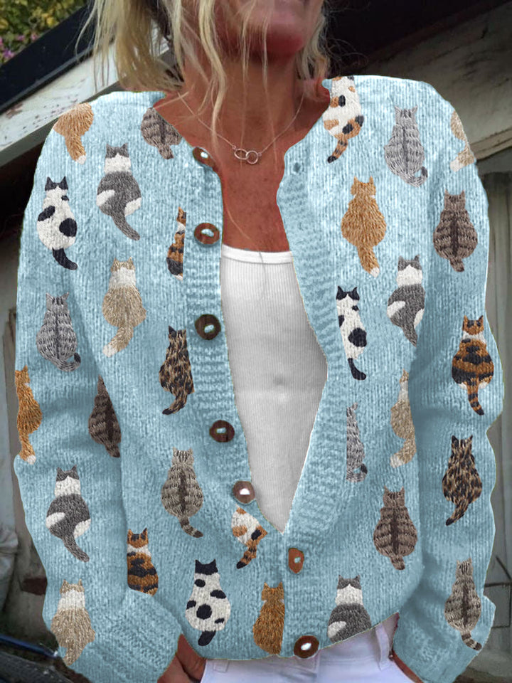 Katharine | Cosy Feline-Print Cardigan