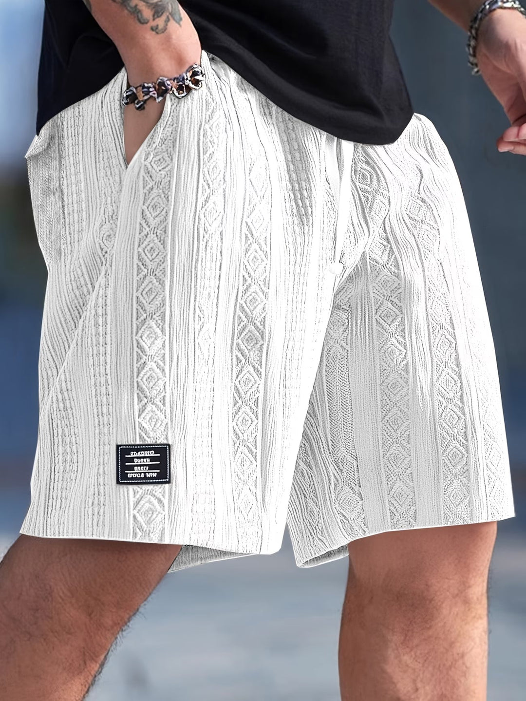 Rowan | Textured Geometric Drawstring Shorts