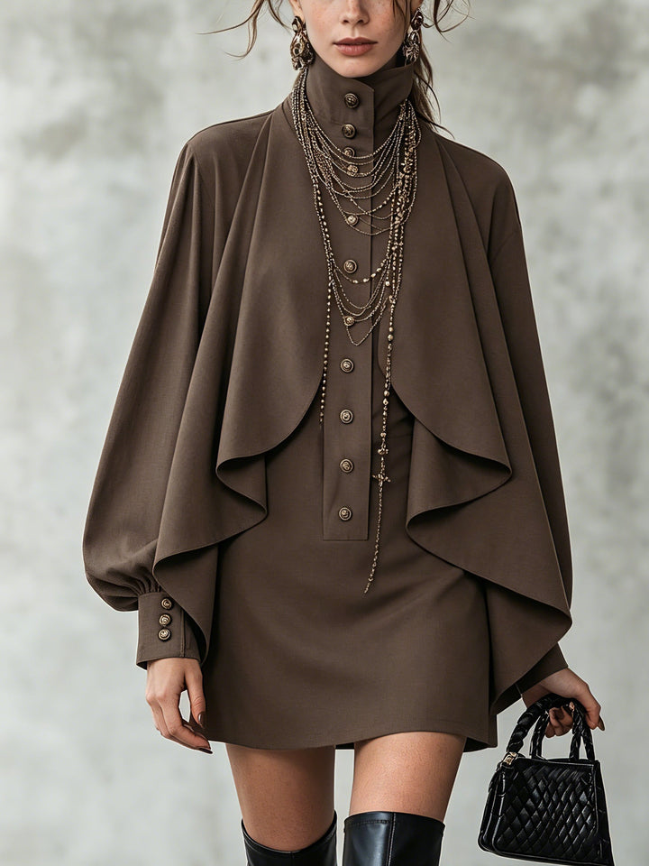Philomena | Cape-Draped High-Neck Mini Dress