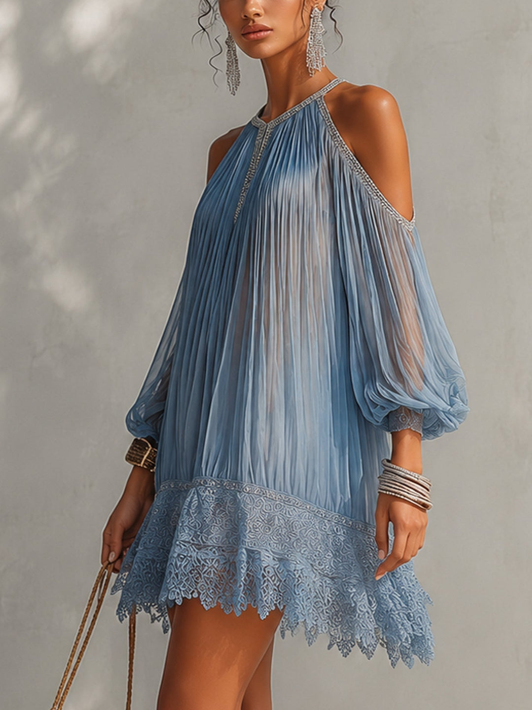 Blanche | Cold-Shoulder Pleated Mini Dress