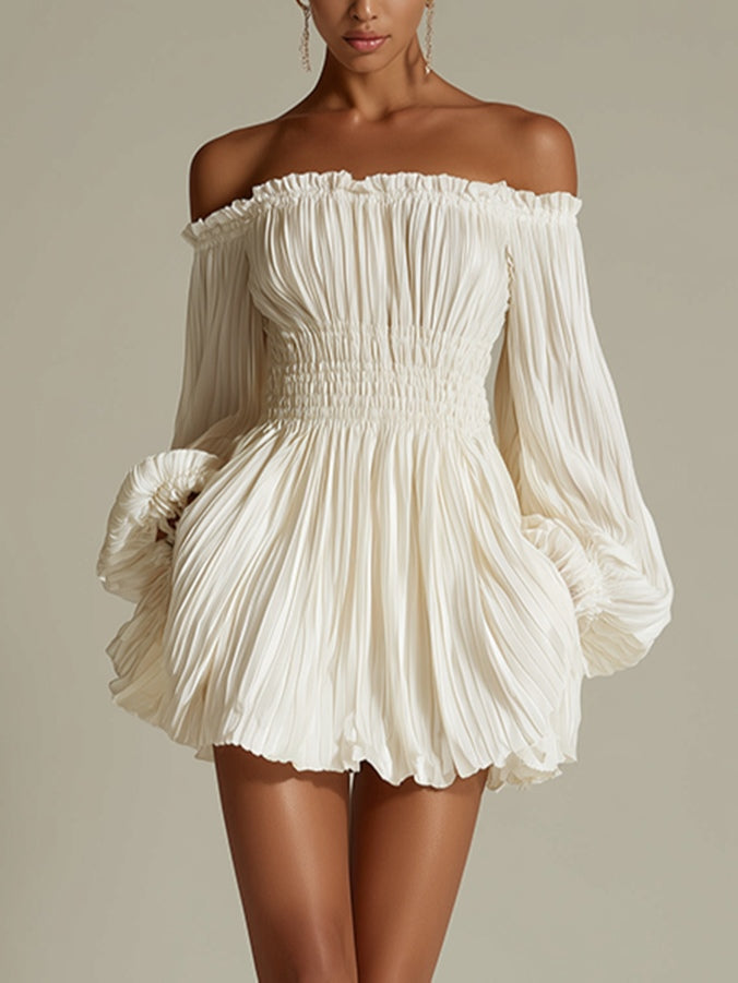 Farrah | Off-Shoulder Pleated Mini Dress