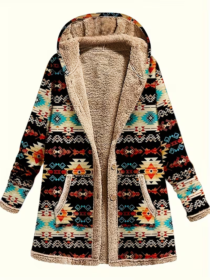 Rowan | Hooded Patterned Longline Coat