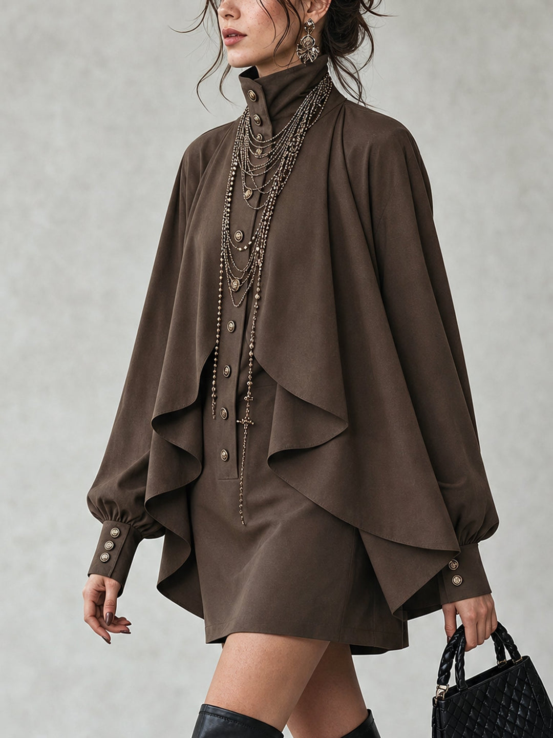 Philomena | Cape-Draped High-Neck Mini Dress
