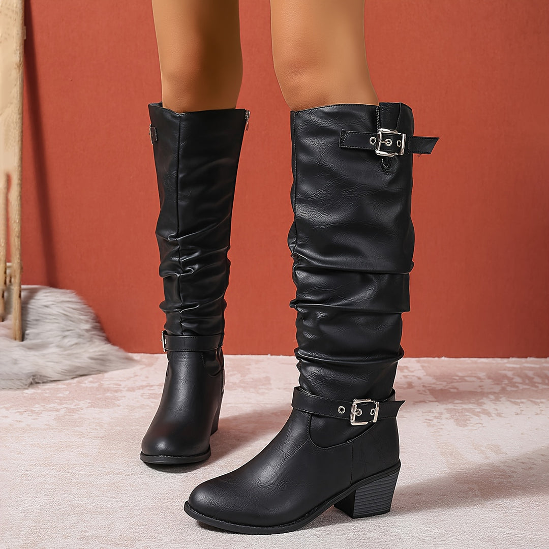 Mallory | Slouch Buckle Knee-High Boots