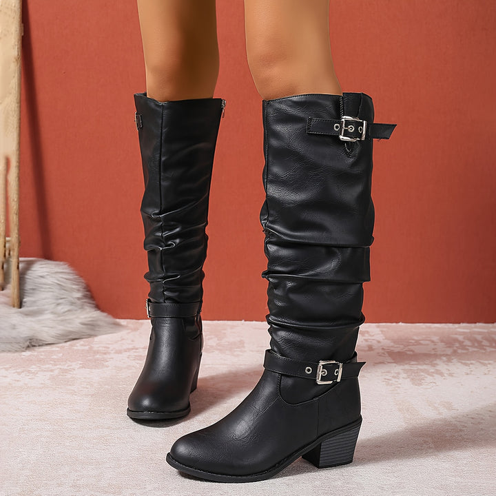 Mallory | Slouch Buckle Knee-High Boots