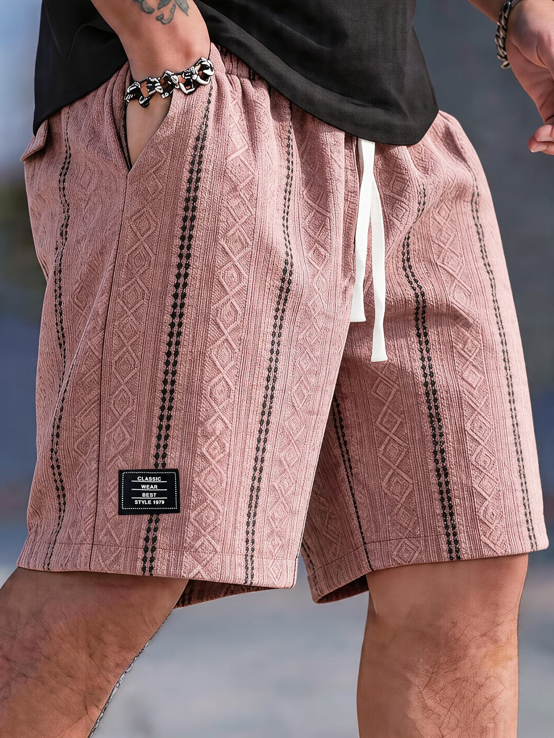 Rowan | Textured Geometric Drawstring Shorts