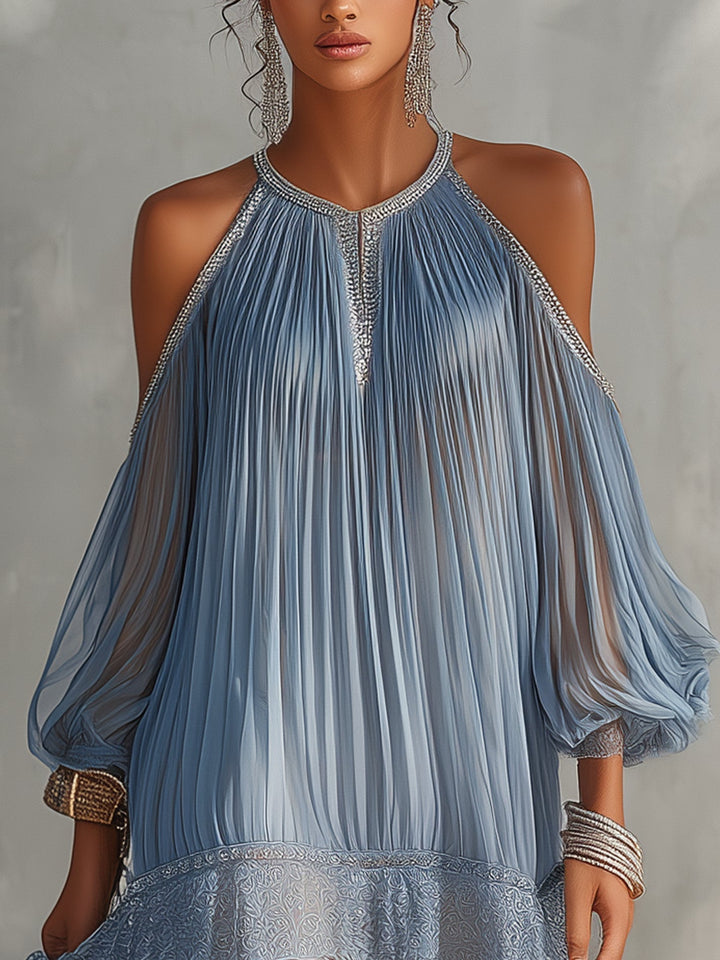 Blanche | Cold-Shoulder Pleated Mini Dress