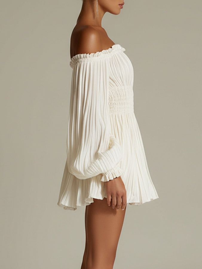Farrah | Off-Shoulder Pleated Mini Dress