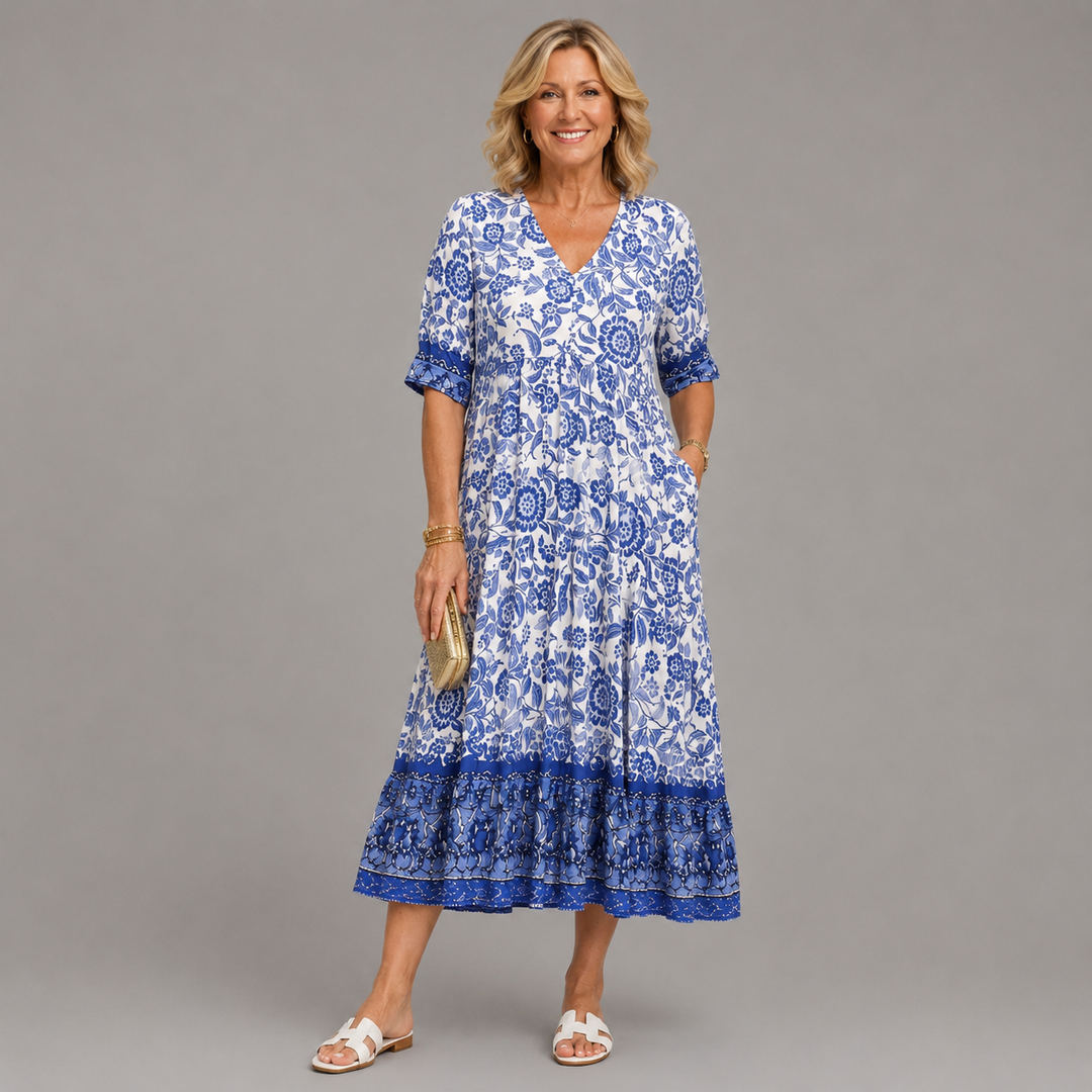 Willa | Graceful V-Neck Floral Midi Dress