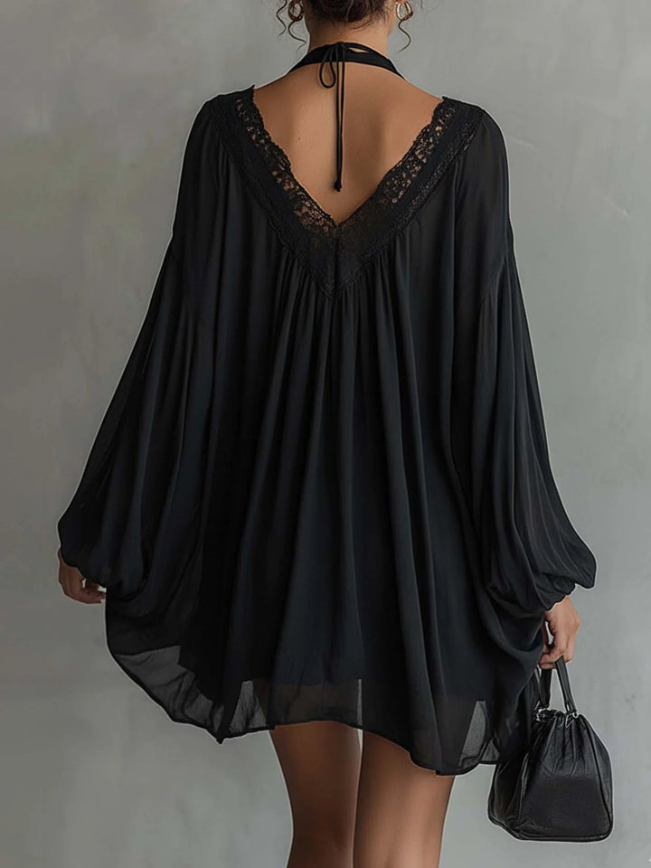Solene | Flowing Lace-Trim Mini Dress