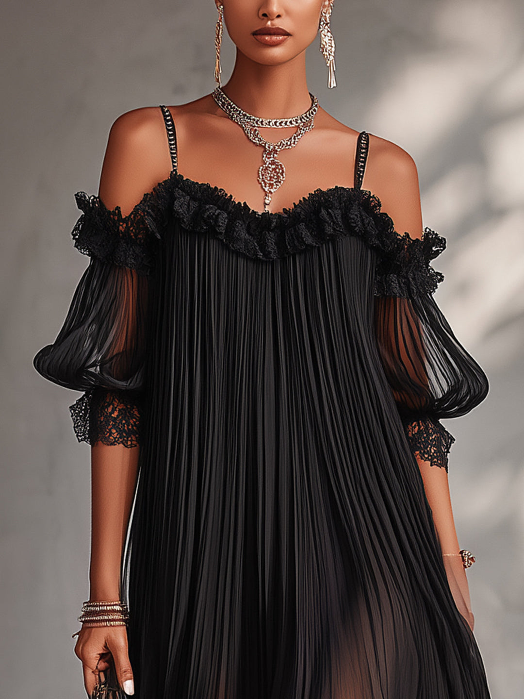 Lucette | Off-Shoulder Lace-Trim Mini Dress