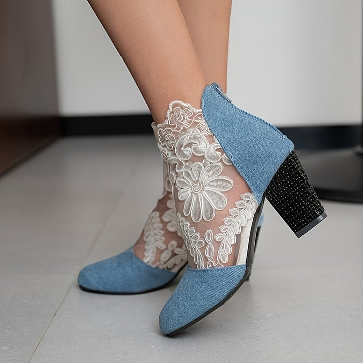 Marguerite Rose | Floral Lace Heeled Ankle Boots