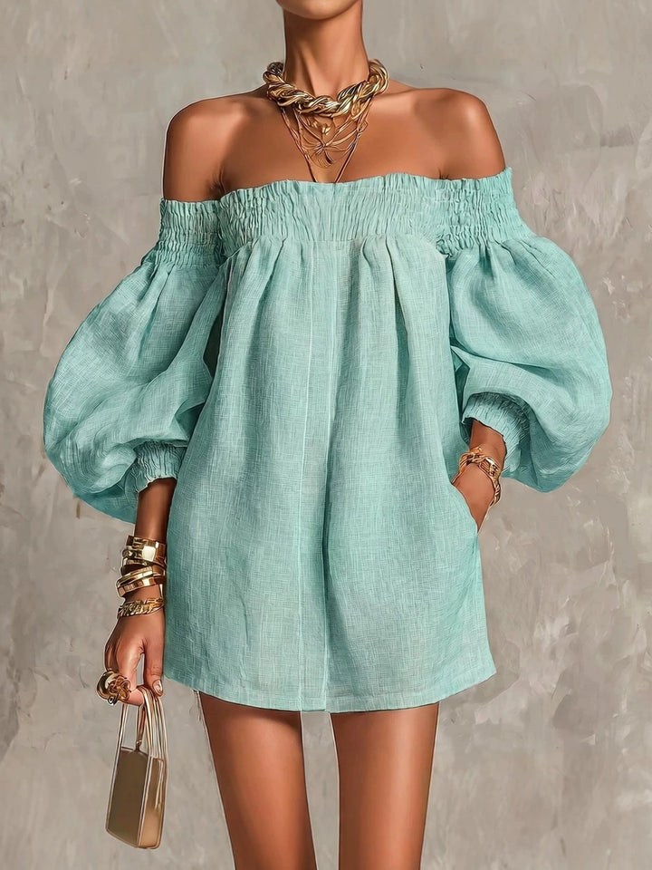 Whitney | Off-Shoulder Lantern-Sleeve Mini Dress
