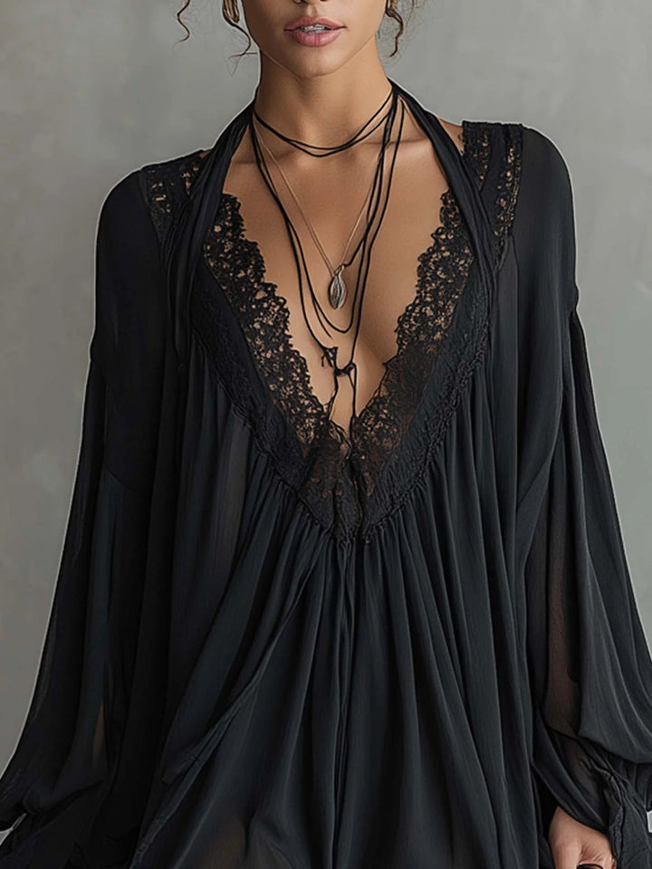 Solene | Flowing Lace-Trim Mini Dress