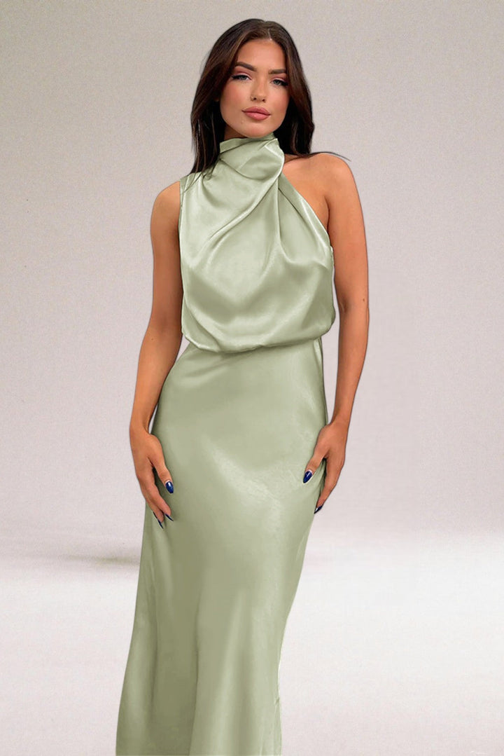 Isla | Draped High-Neck Evening Dress