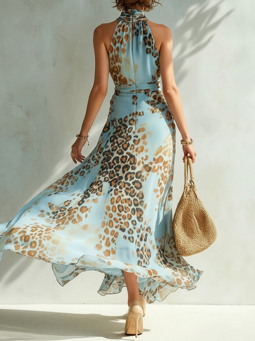 Selina | Halter-Neck Animal Print Maxi Dress