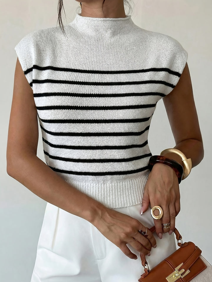 Rose | Striped Mock-Neck Knit Top