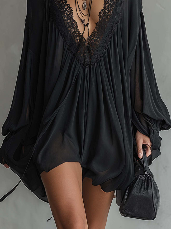 Solene | Flowing Lace-Trim Mini Dress