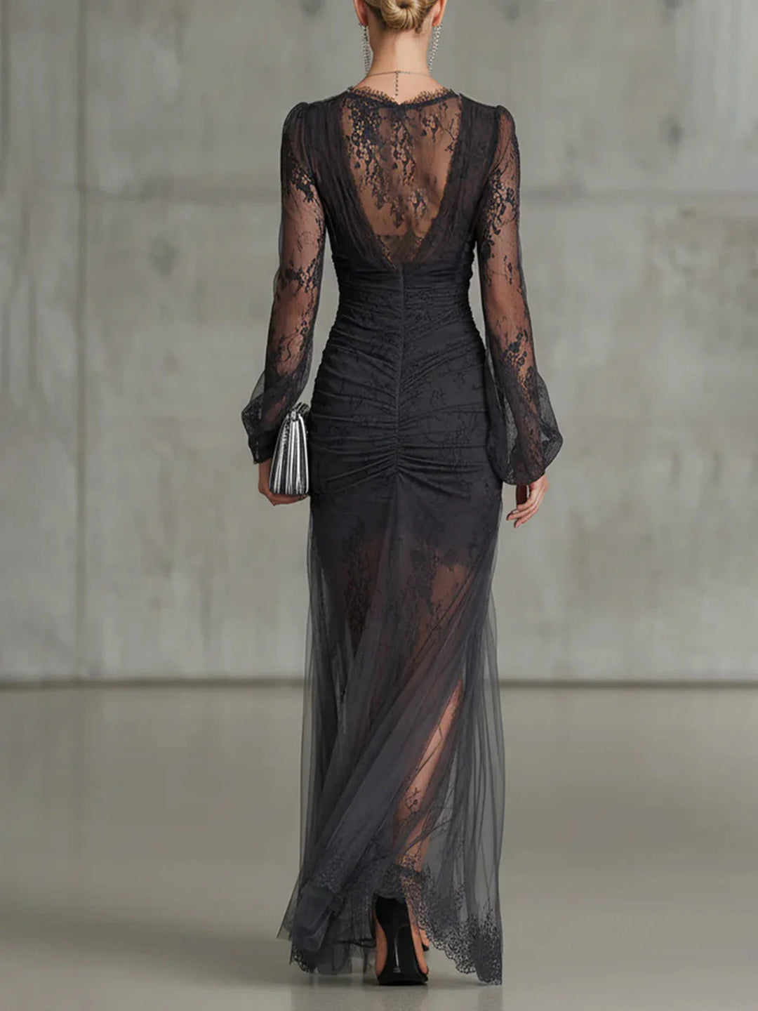 Claudia | Ruched Sheer-Panel Maxi Dress