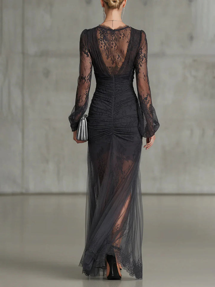 Claudia | Ruched Sheer-Panel Maxi Dress
