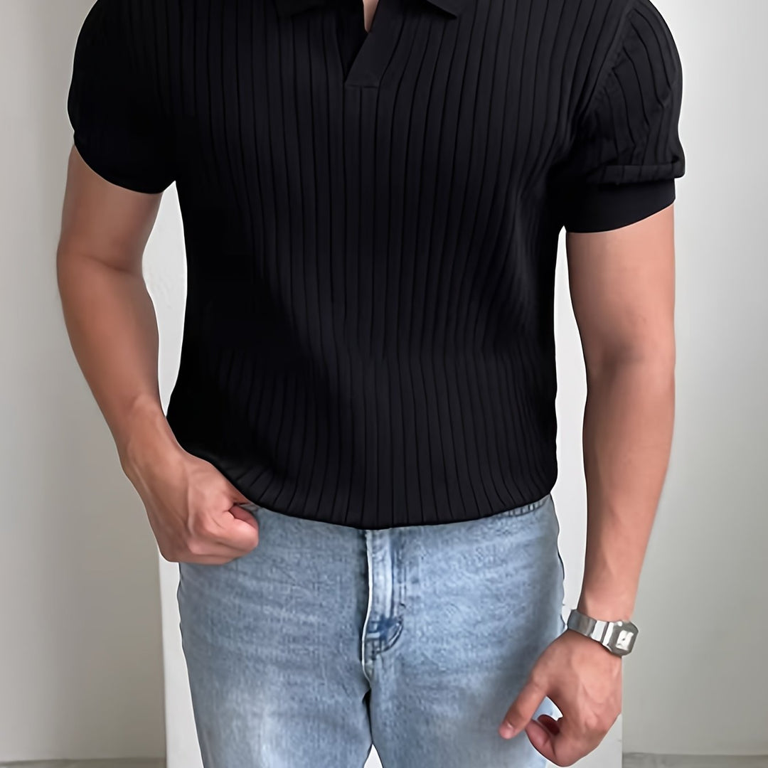 Vincent | Ribbed Open-Collar Polo Shirt