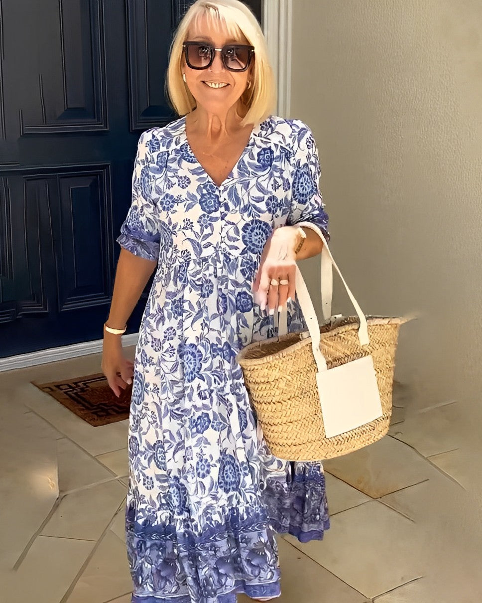 Willa | Graceful V-Neck Floral Midi Dress