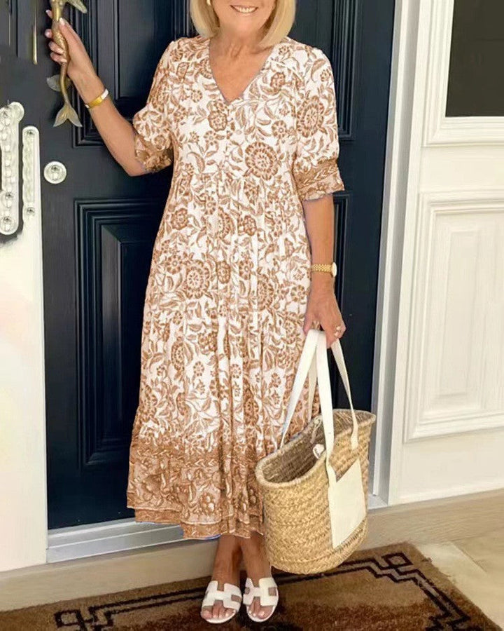 Willa | Graceful V-Neck Floral Midi Dress