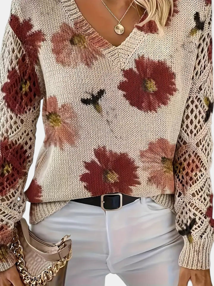 Freya | Floral V-Neck Jumper