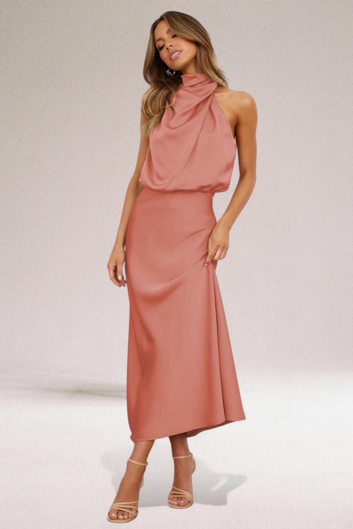 Isla | Draped High-Neck Evening Dress