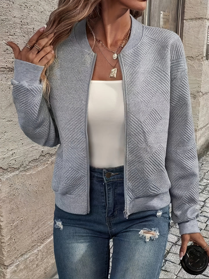 Delia | Textured Zip-Up Bomber Jacket