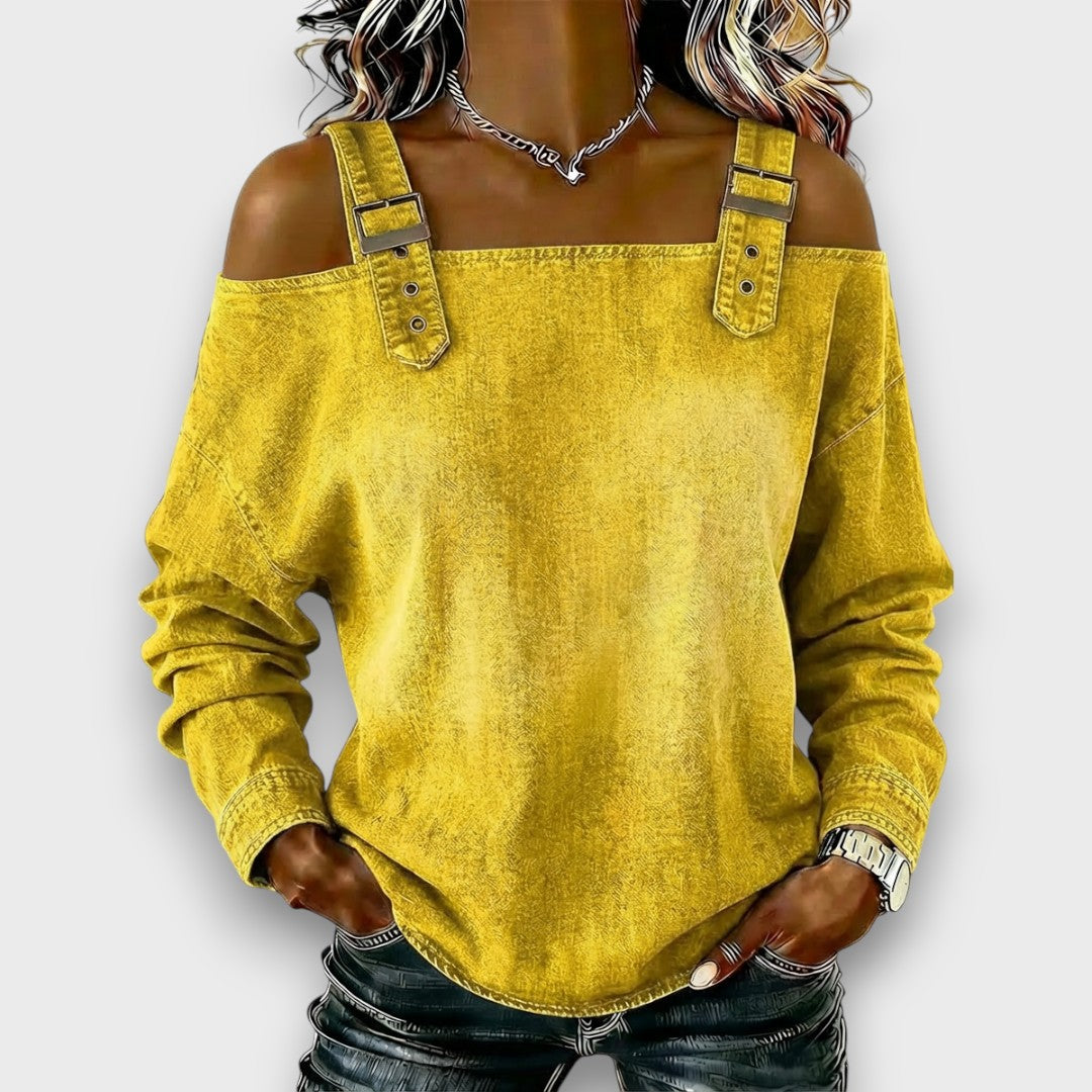 Brielle | Cold-Shoulder Buckle-Strap Top