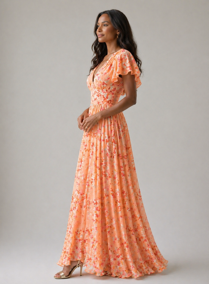 Rosanne | Floral Flutter-Sleeve Maxi Dress
