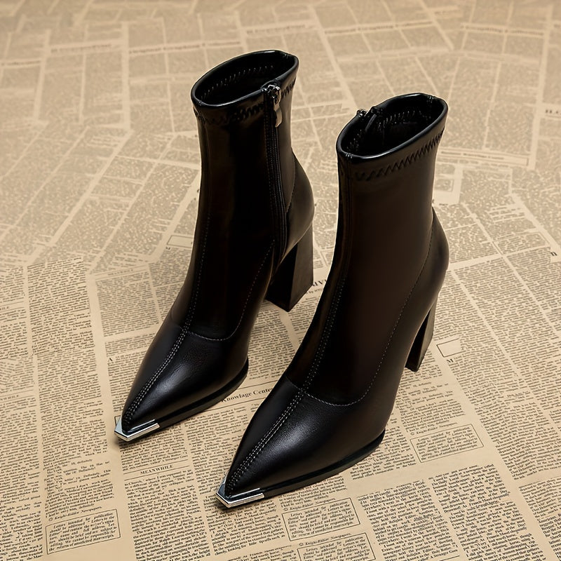 Petra | Pointed-Toe Chunky Heel Ankle Boots