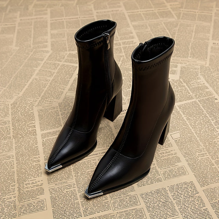 Petra | Pointed-Toe Chunky Heel Ankle Boots