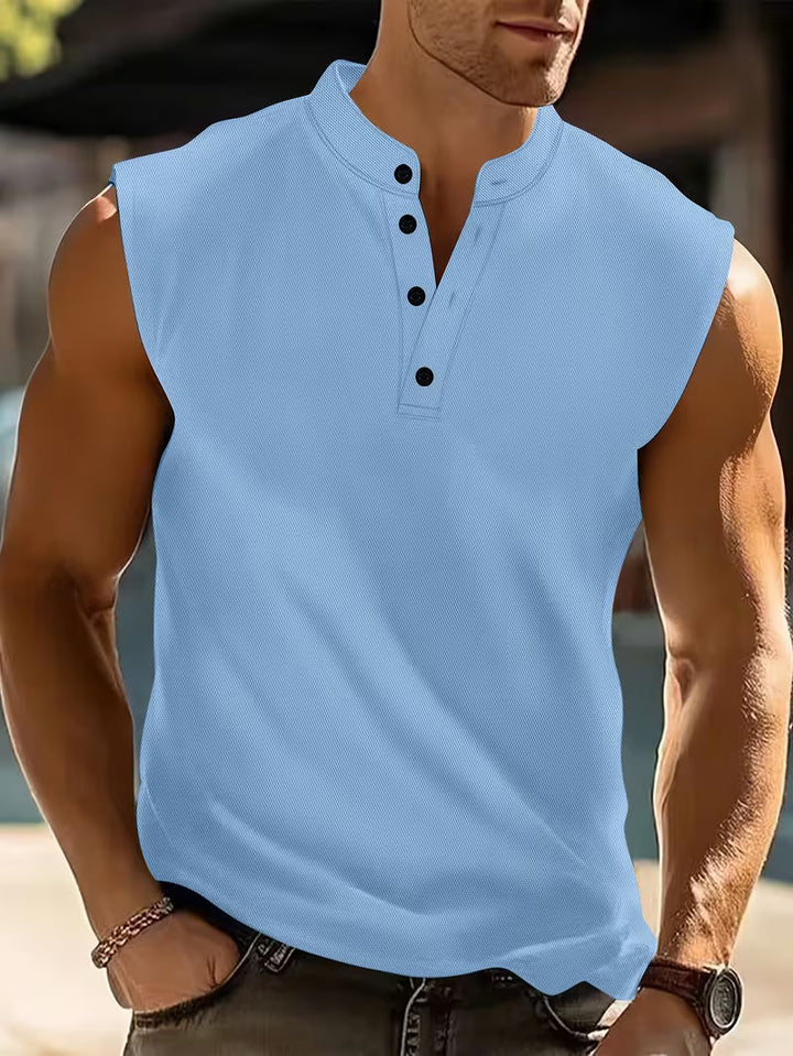 Fletcher | Sleeveless Button-Neck Tank Top
