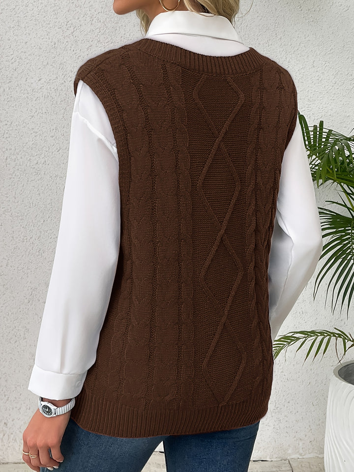 Vivian | Cable-Knit V-Neck Sweater Vest