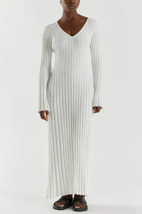 Ruby | Softly Ribbed V-Neck Midi Dress