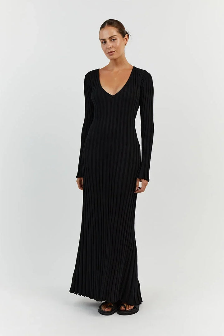 Ruby | Softly Ribbed V-Neck Midi Dress