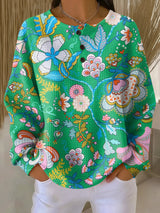 Kathleen | Floral Button-Neck Sweater
