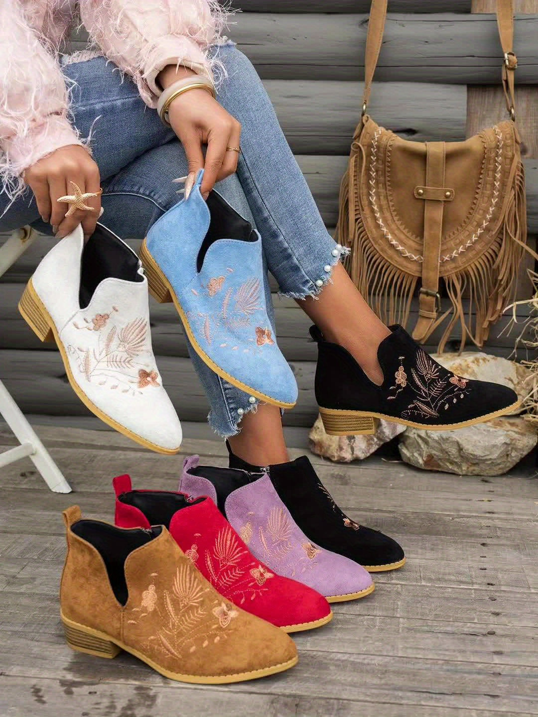 Annabel | Embroidered Ankle Boots