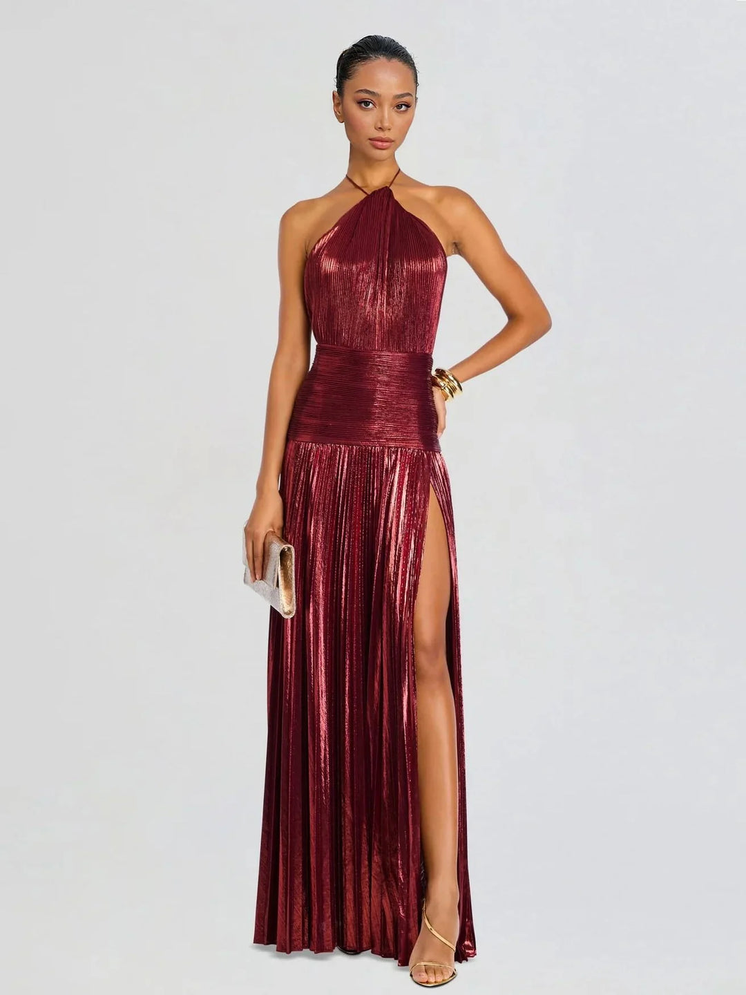 Octavia | Pleated Halter Neck Maxi Dress