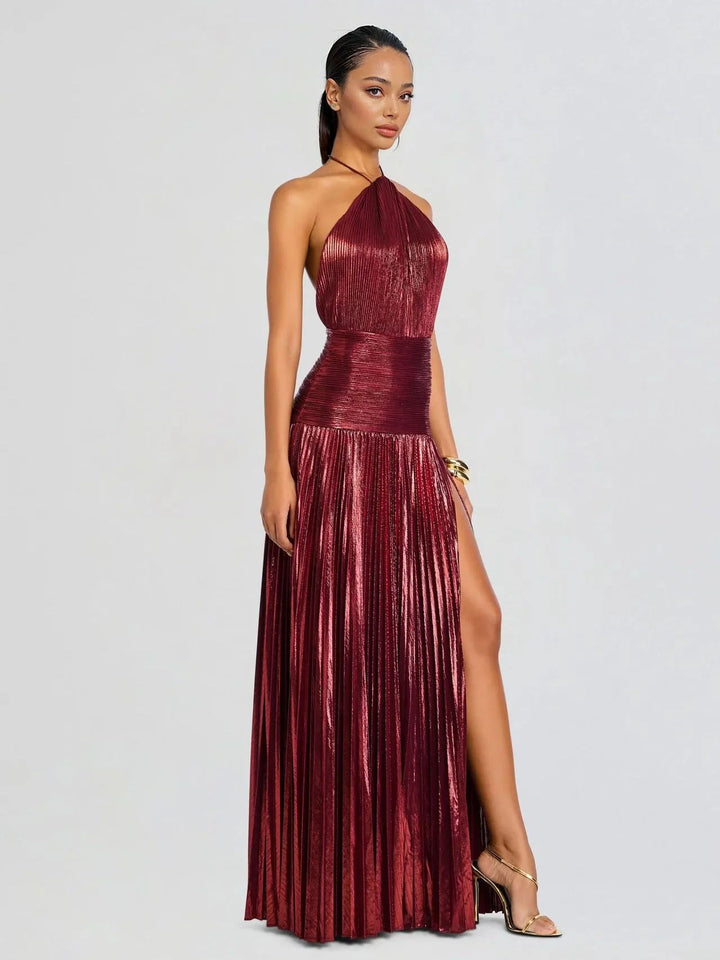 Octavia | Pleated Halter Neck Maxi Dress
