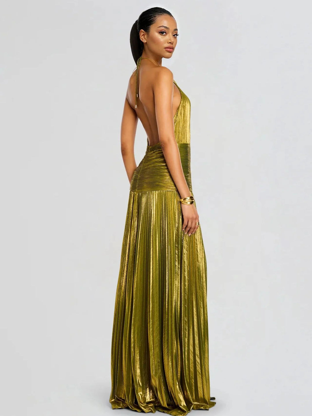 Octavia | Pleated Halter Neck Maxi Dress