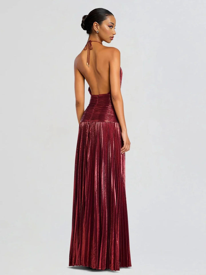 Octavia | Pleated Halter Neck Maxi Dress