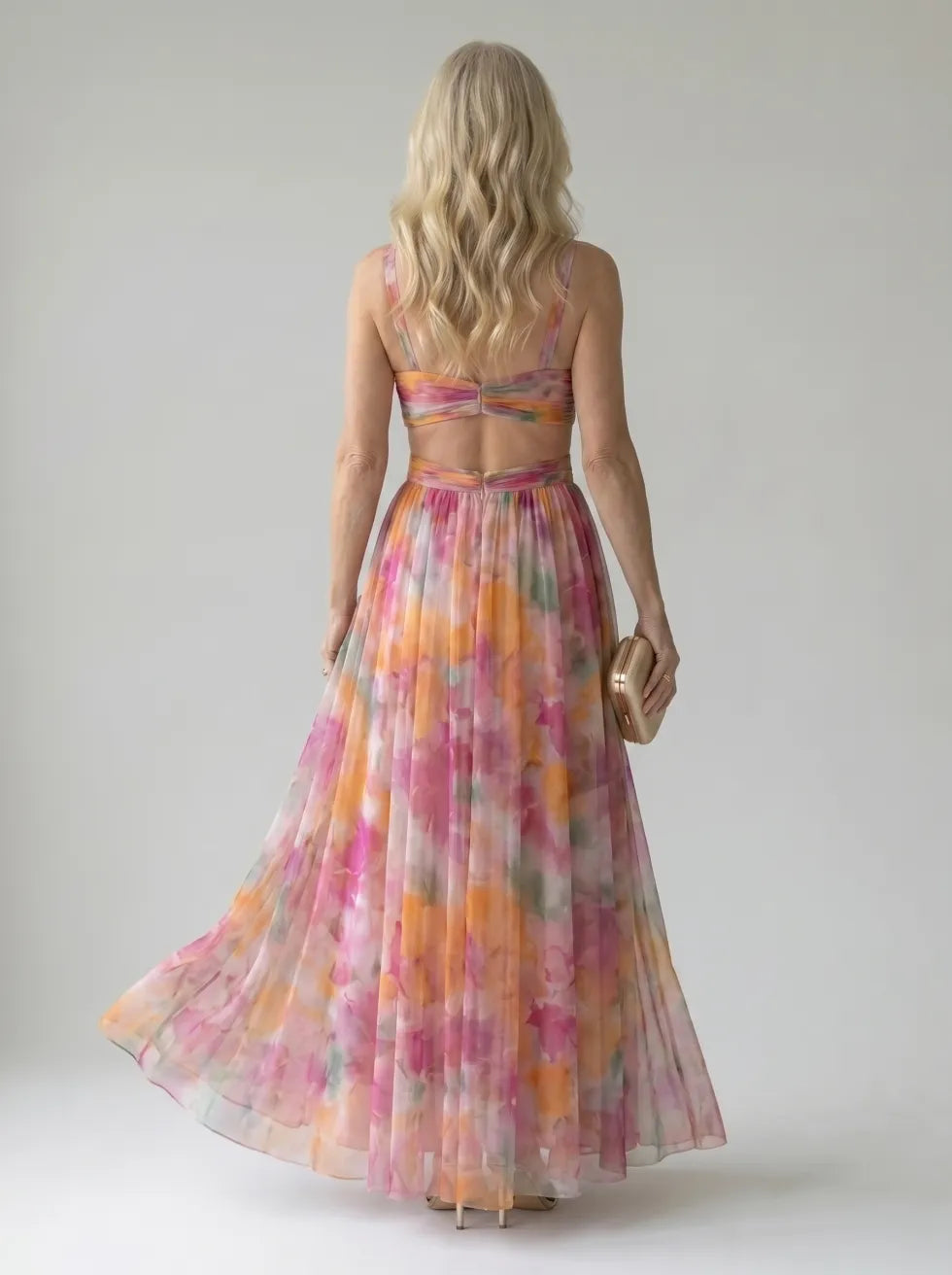 Aveline | Flowing Watercolour Maxi Dress