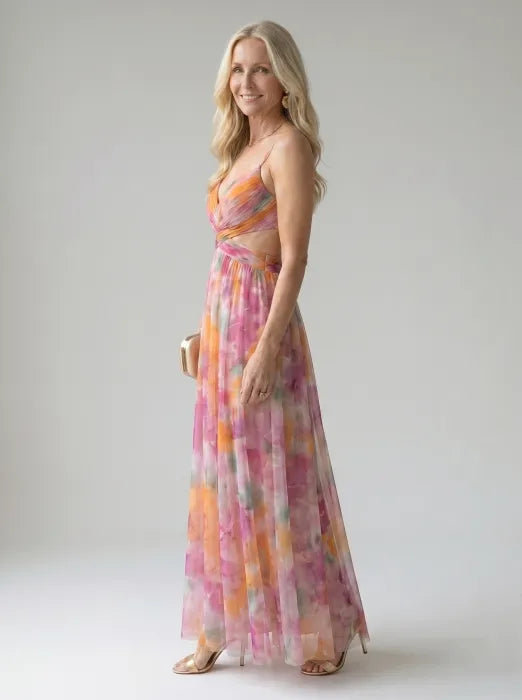 Aveline | Flowing Watercolour Maxi Dress