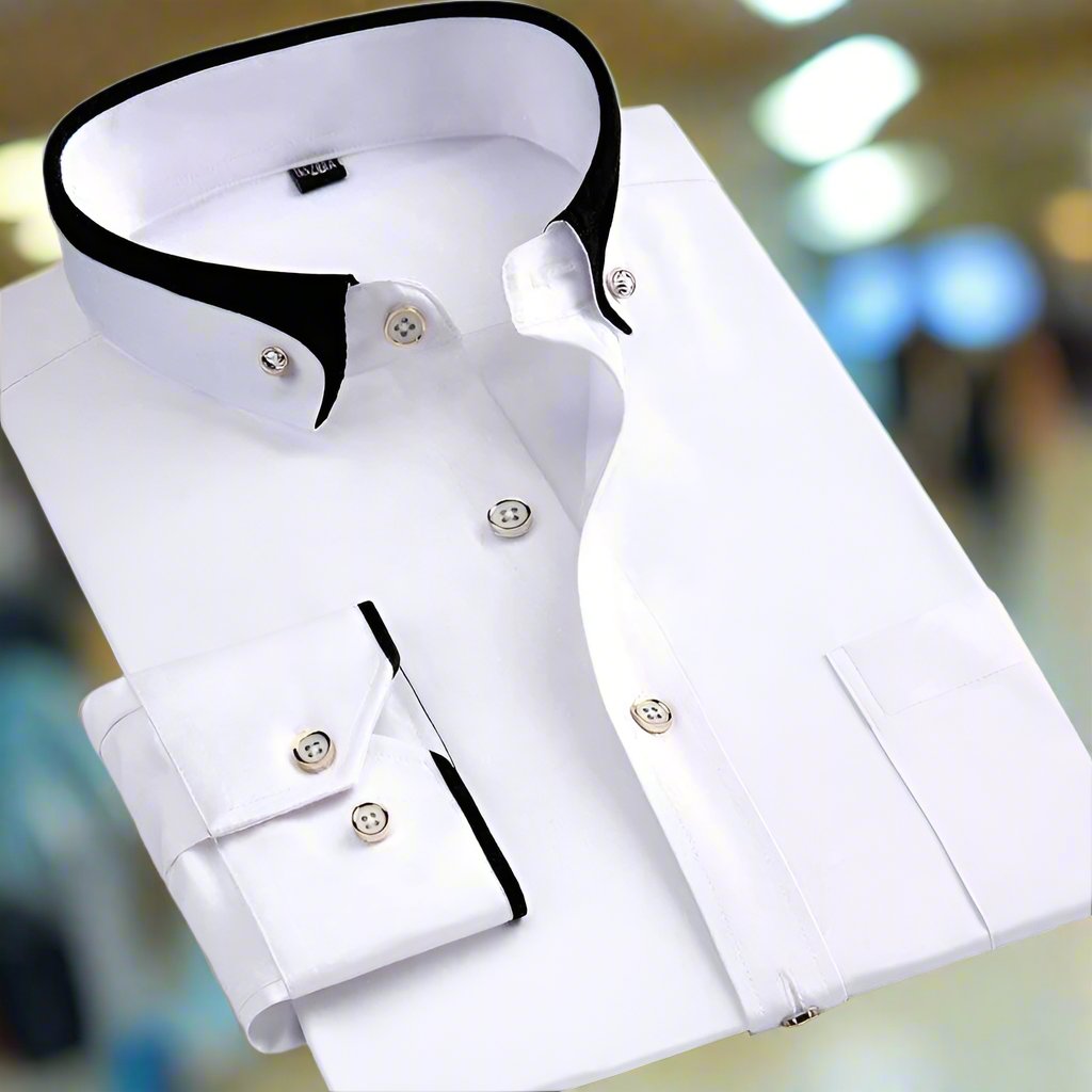 Theodore | Refined Contrast-Collar Long-Sleeve Shirt